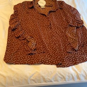 Boohoo Plus Heart Print Ruffle Boyfriend Shirt